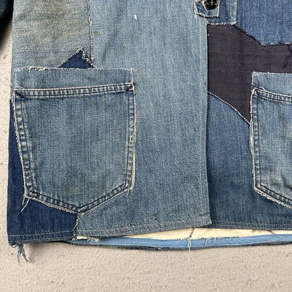 Vintage 70s Patchwork Jacket Small Medium Blue Denim Custom Handmade Lined - Picture 13 of 16